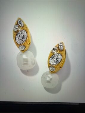 Brighton Gold-Tone Crystal and White Pearl Drop Earrings
